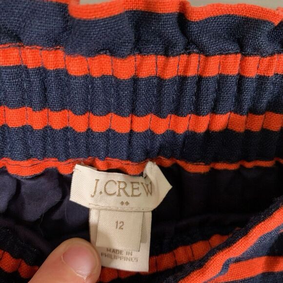 J. Crew Linen Blend Skirt Women's 12 Blue Red Striped Pockets Elastic Waist - Picture 4 of 6